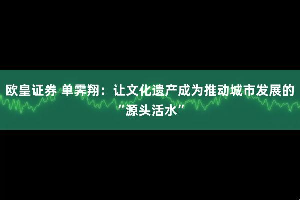 欧皇证券 单霁翔：让文化遗产成为推动城市发展的“源头活水”